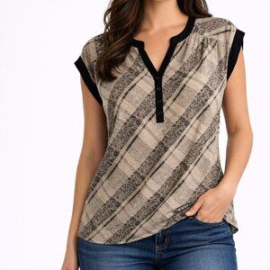 Diana Belle Sz L Grey Plaid Sleeveless V-neck Blouse Casual Work